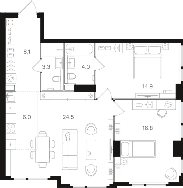Планировка — Назаре. Мангазея в Богородском, 3-комн., 78 м²