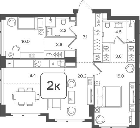 Планировка — Назаре. Мангазея в Богородском, 3-комн., 76 м²