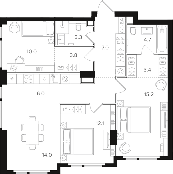 Планировка — Назаре. Мангазея в Богородском, 4-комн., 85 м²