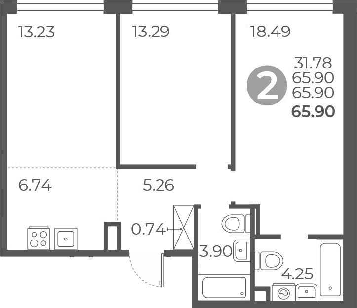 Планировка — Мневники от Гранель, 3-комн., 66 м²