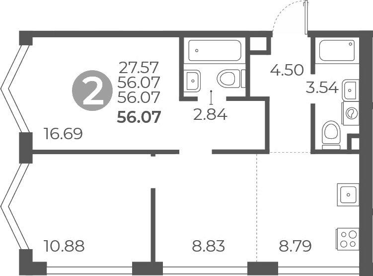 Планировка — Мневники от Гранель, 3-комн., 56 м²