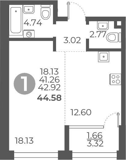 Планировка — Мневники от Гранель, Студия, 41 м²