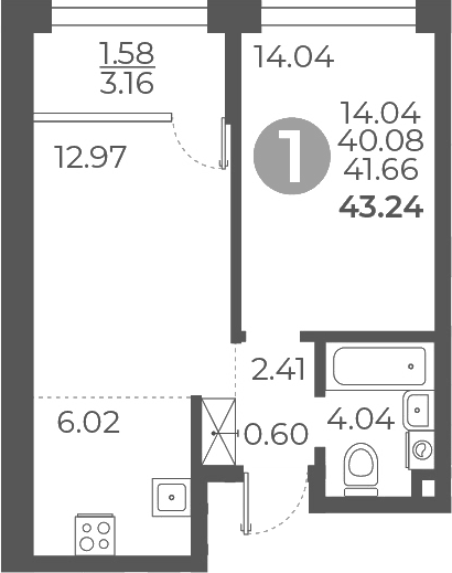 Планировка — Мневники от Гранель, 1-комн., 40 м²
