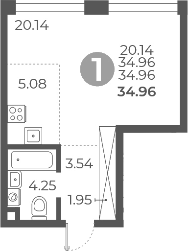 Планировка — Мневники от Гранель, Студия, 35 м²