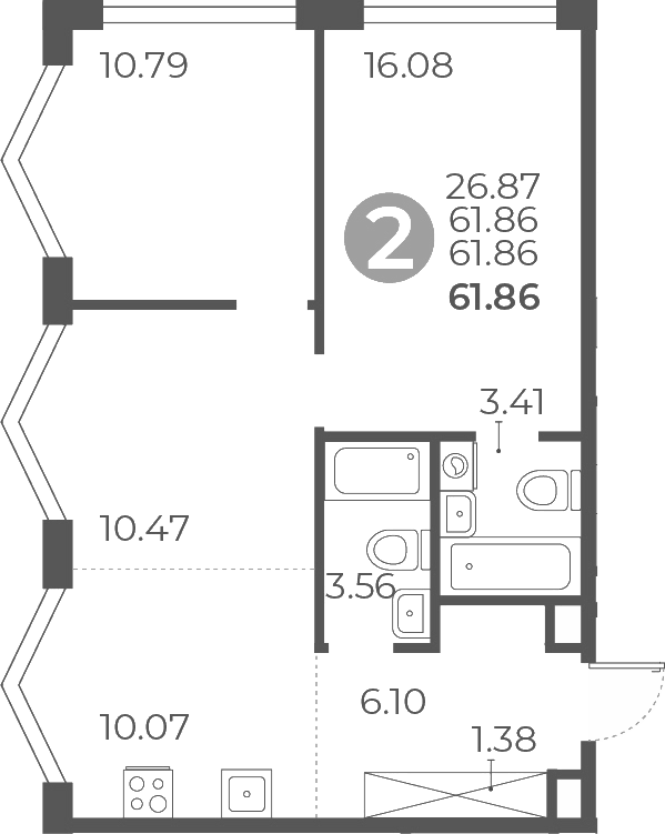 Планировка — Мневники от Гранель, 3-комн., 62 м²
