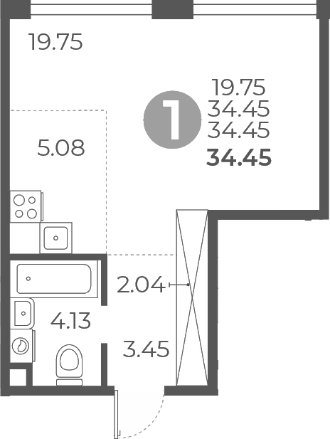 Планировка — Мневники от Гранель, Студия, 34 м²