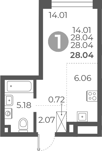 Планировка — Мневники от Гранель, Студия, 28 м²