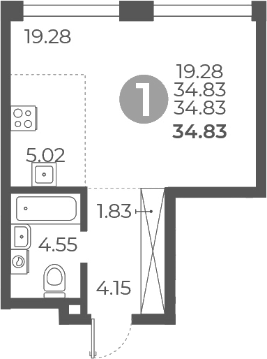Планировка — Мневники от Гранель, Студия, 35 м²