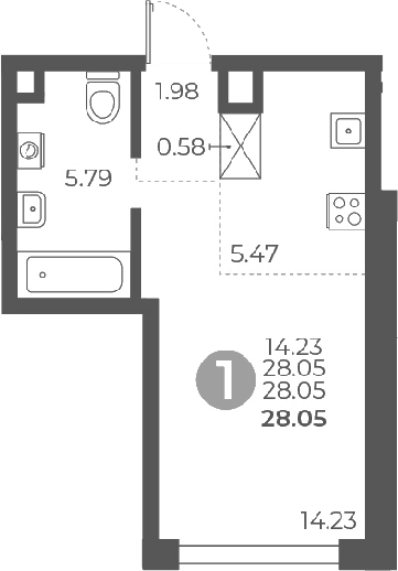 Планировка — Мневники от Гранель, Студия, 28 м²