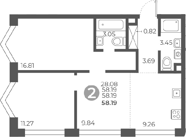 Планировка — Мневники от Гранель, 3-комн., 58 м²
