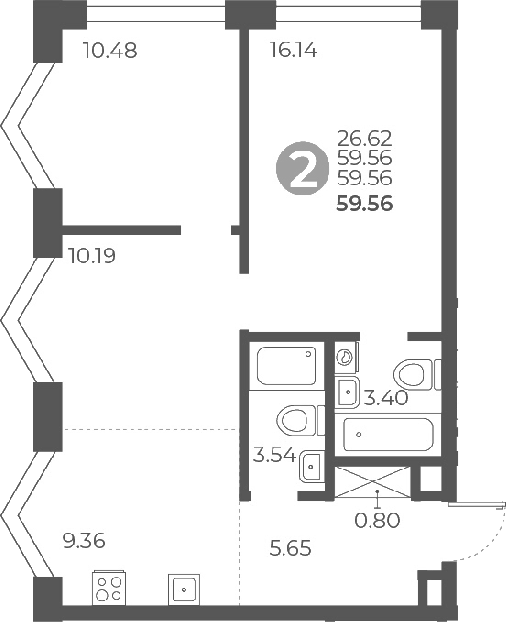 Планировка — Мневники от Гранель, 3-комн., 60 м²