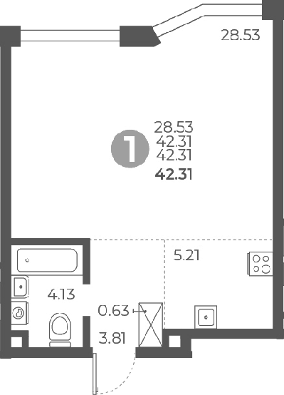 Планировка — Мневники от Гранель, Студия, 42 м²
