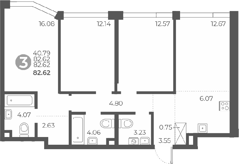Планировка — Мневники от Гранель, 4-комн., 83 м²