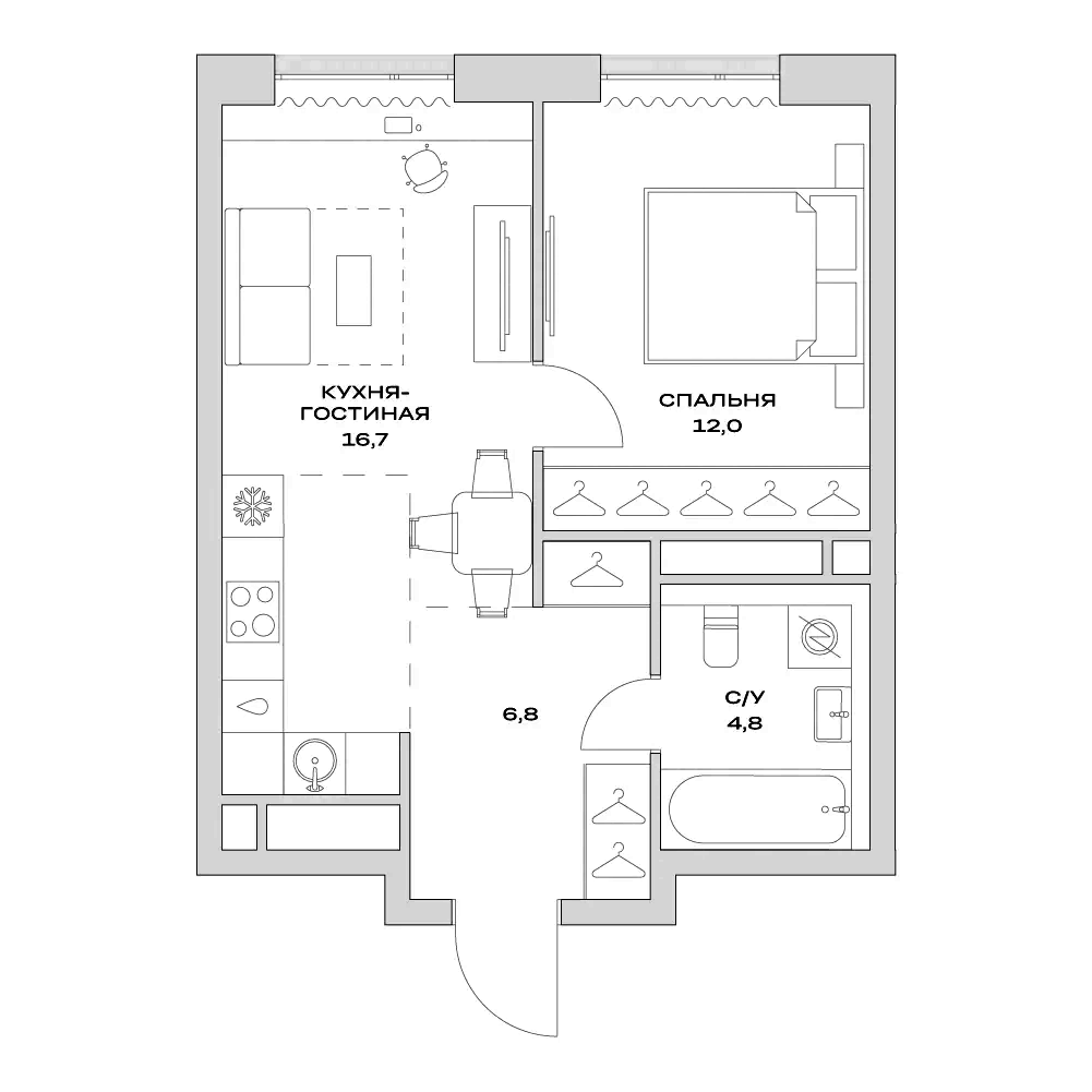 Планировка — Детали, 2-комн., 40 м²