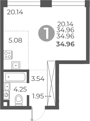 Планировка — Мневники от Гранель, Студия, 35 м²