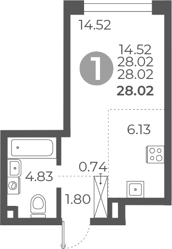 Планировка — Мневники от Гранель, Студия, 28 м²