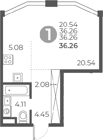 Планировка — Мневники от Гранель, Студия, 36 м²