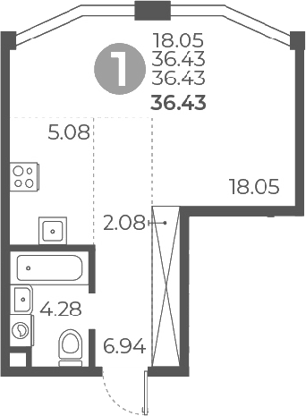 Планировка — Мневники от Гранель, Студия, 36 м²