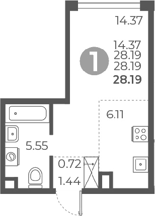 Планировка — Мневники от Гранель, Студия, 28 м²