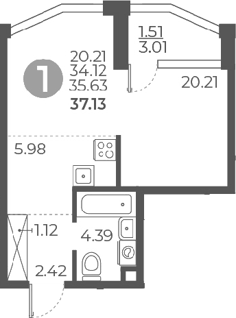 Планировка — Мневники от Гранель, Студия, 34 м²