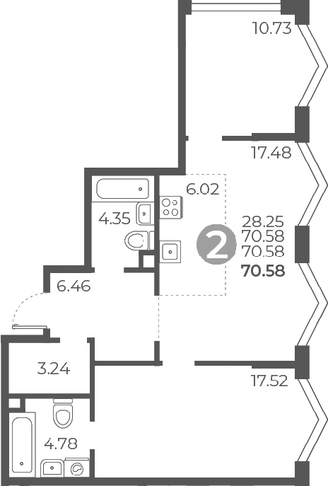Планировка — Мневники от Гранель, 3-комн., 71 м²