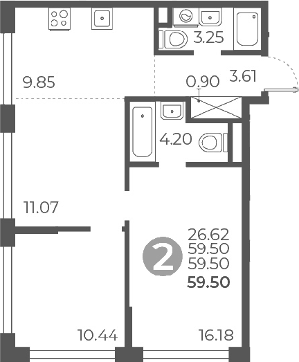 Планировка — Мневники от Гранель, 3-комн., 60 м²