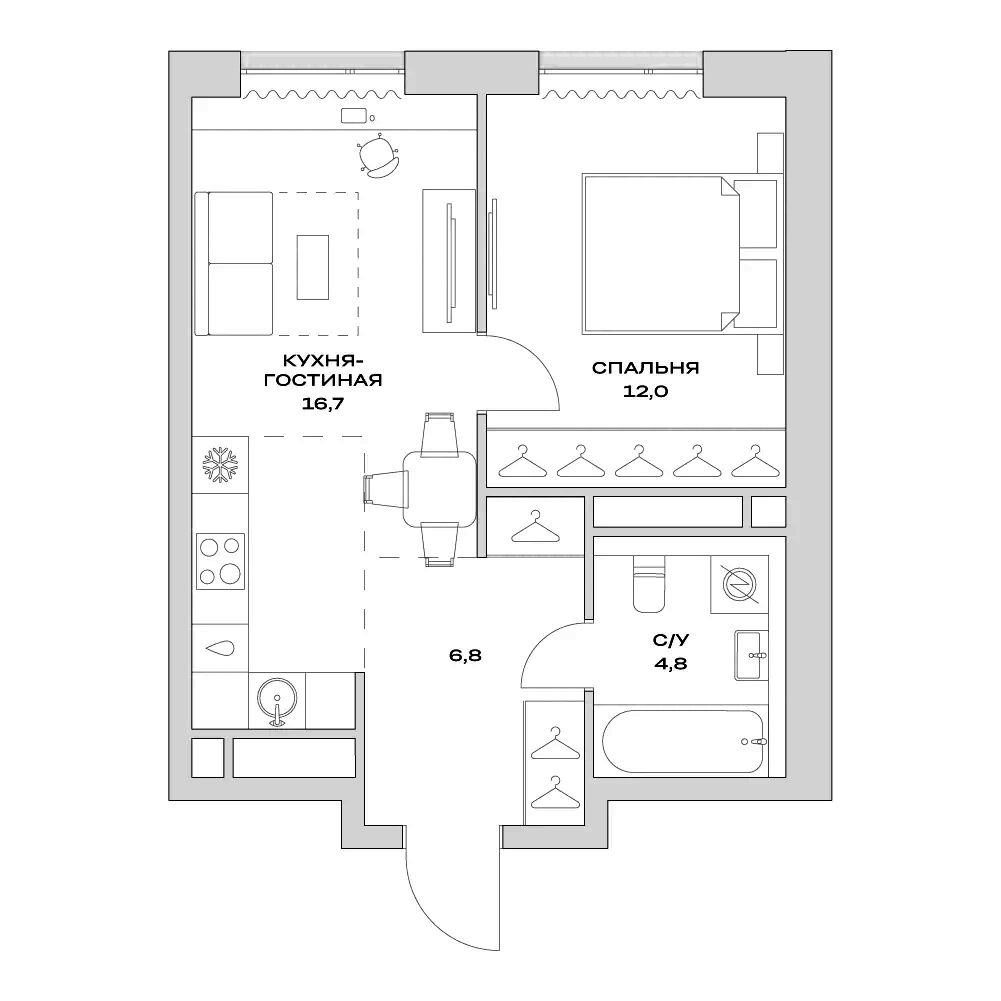 Планировка — Детали, 2-комн., 40 м²