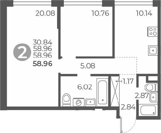 Планировка — Мневники от Гранель, 3-комн., 59 м²