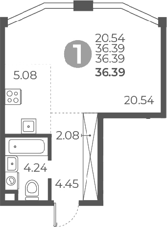 Планировка — Мневники от Гранель, Студия, 36 м²