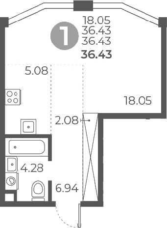 Планировка — Мневники от Гранель, Студия, 36 м²