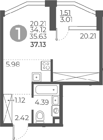 Планировка — Мневники от Гранель, Студия, 34 м²