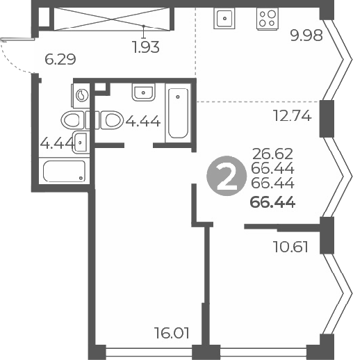 Планировка — Мневники от Гранель, 3-комн., 66 м²