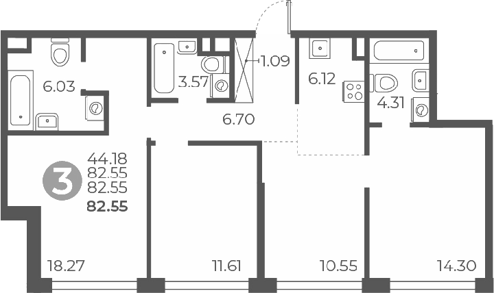 Планировка — Мневники от Гранель, 4-комн., 83 м²