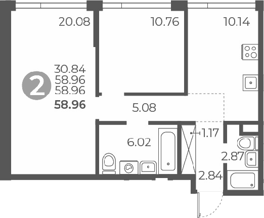 Планировка — Мневники от Гранель, 3-комн., 59 м²