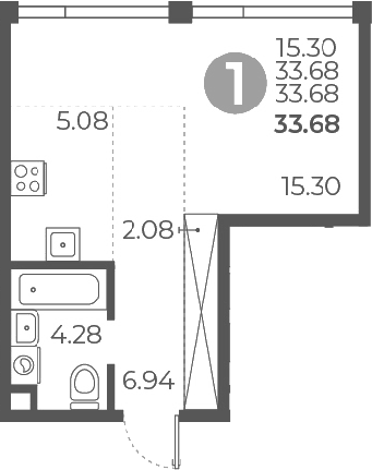 Планировка — Мневники от Гранель, Студия, 34 м²