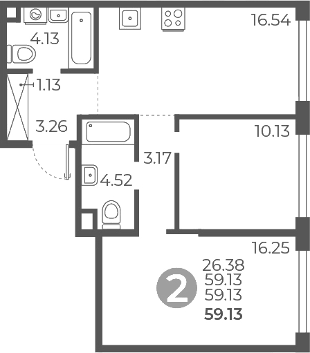 Планировка — Мневники от Гранель, 2-комн., 59 м²