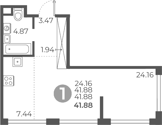 Планировка — Мневники от Гранель, Студия, 42 м²