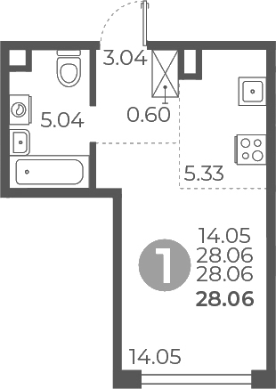 Планировка — Мневники от Гранель, Студия, 28 м²