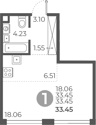 Планировка — Мневники от Гранель, Студия, 33 м²