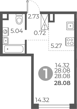 Планировка — Мневники от Гранель, Студия, 28 м²