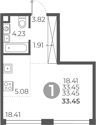 Планировка — Мневники от Гранель, Студия, 33 м²
