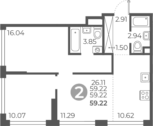 Планировка — Мневники от Гранель, 2-комн., 59 м²