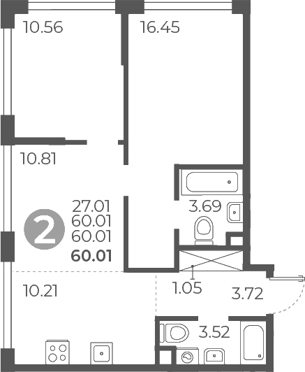 Планировка — Мневники от Гранель, 2-комн., 60 м²