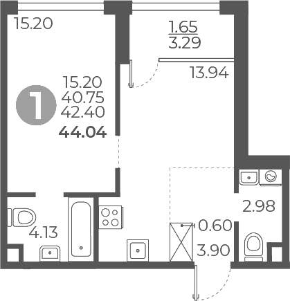 Планировка — Мневники от Гранель, 1-комн., 41 м²