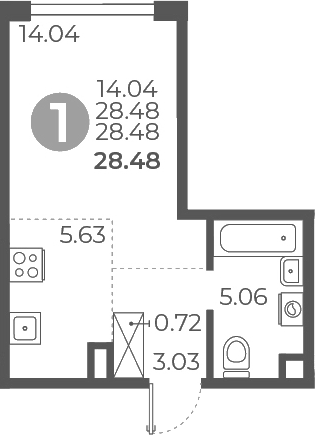 Планировка — Мневники от Гранель, Студия, 28 м²
