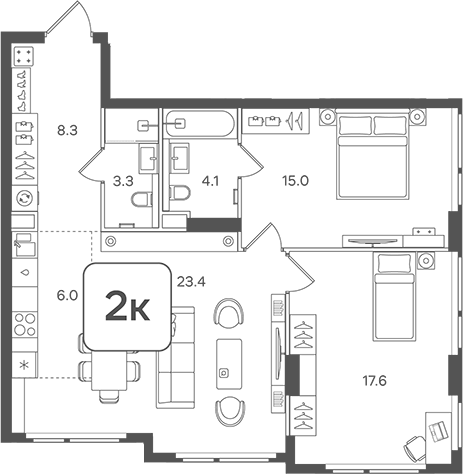 Планировка — Назаре. Мангазея в Богородском, 3-комн., 78 м²