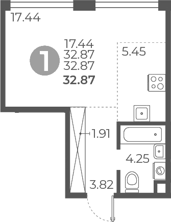 Планировка — Мневники от Гранель, Студия, 33 м²