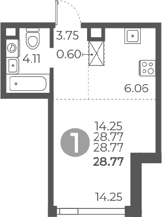 Планировка — Мневники от Гранель, Студия, 29 м²