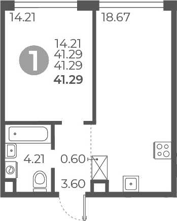Планировка — Мневники от Гранель, 1-комн., 41 м²