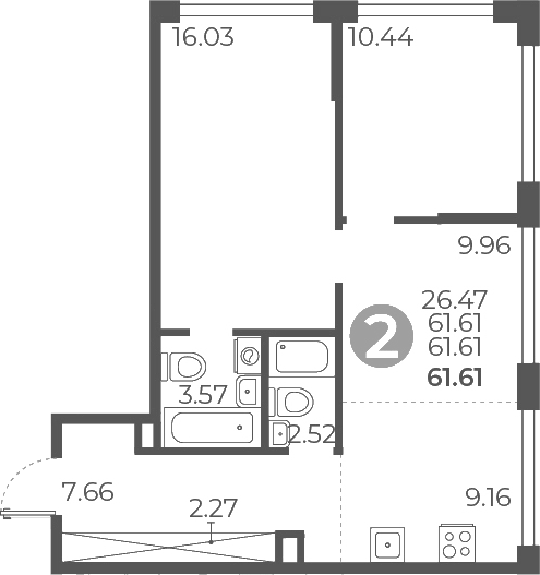 Планировка — Мневники от Гранель, 2-комн., 62 м²